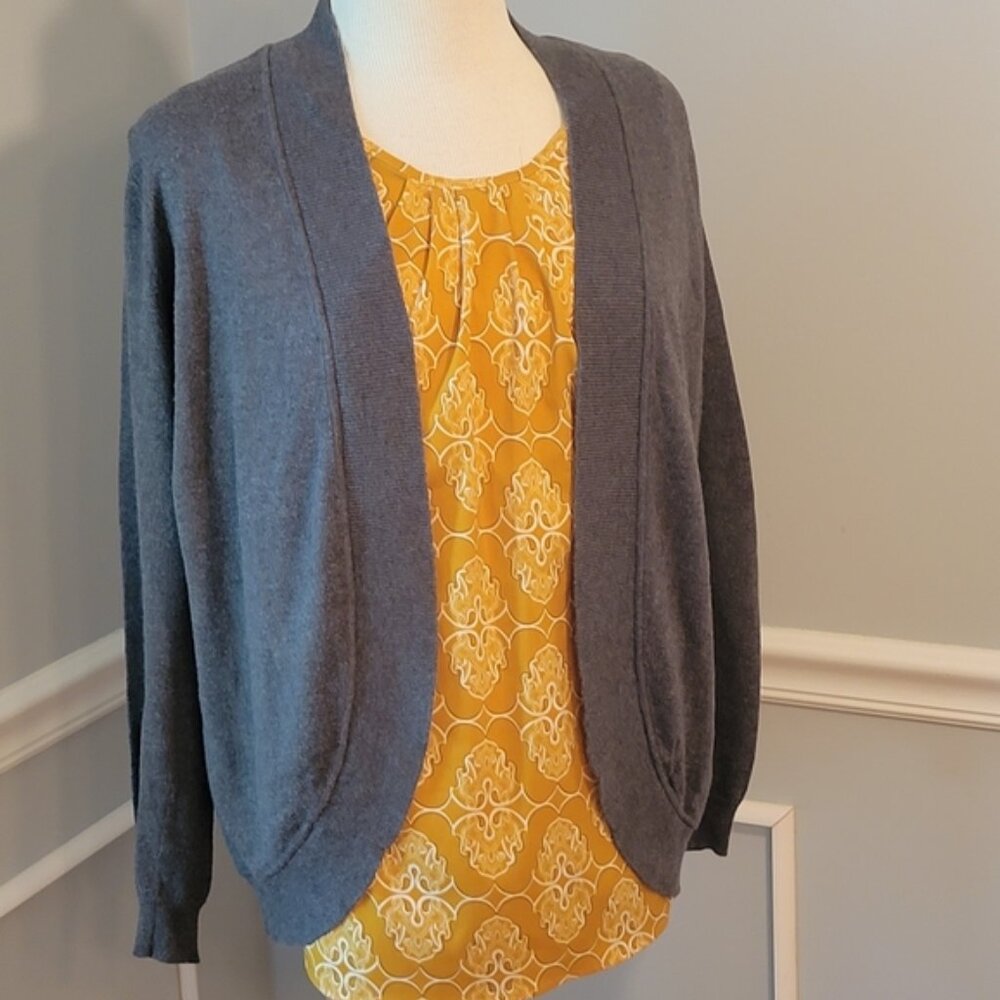 LIZ CLAIBORNE Gray Round Hem Knit Open Cardigan Sweater S ***3 for $20 item***